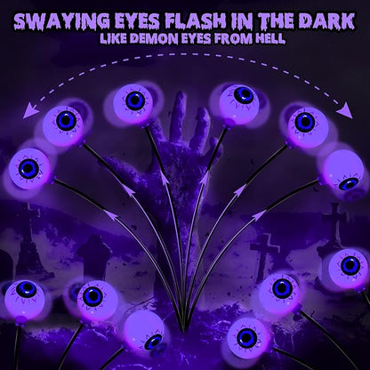 BrizLabs Halloween Eyeball Lights, 2 Pack 12 LED Solar Halloween Lights, 2 Modes Outdoor Spooky Walkway Light, Purple Swinging Firefly Light, Outside Purple Pathway Lighting for Yard Garden Lawn Party