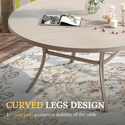 VICLLAX 53" Outdoor Round Patio Table for Lawn Garden, All Weather Metal Round Patio Dining Table with Adjustable Umbrella Hole, Patio Table for 8 Person, Sandshell Tabletop
