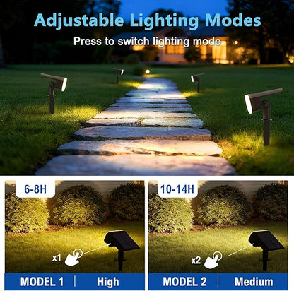 Solar Lights Outdoor Waterproof IP65, Super Bright LED with Lens, 3000K 2 Lighting Modes, Solar Powered Yard Garden Solar Spot Lights for Outside Landscape Auto On/Off -2 Pack