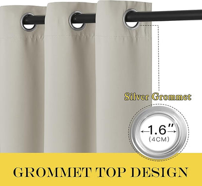 NICETOWN Blackout Natural Curtain for Living Room - Grommet Thermal Insulated Solid Room Darkening Thermal Curtain Drape Sound Reducing for Bedroom (1 Panel, W52 x L120)