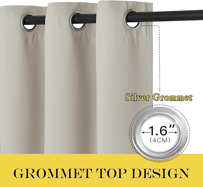 NICETOWN Blackout Kitchen Curtains 45 inch Length - Grommet Thermal Insulated Solid Vertical Drapes Room Darkening Sound Reducing for Bedroom, Natural, 1 Panel, W52 x L45