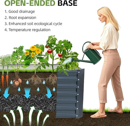 6x2x2ft Raised Garden Bed - Galvanized Deep Root Planter Boxes Outdoor with Wing Nuts and Safety Edges for Gardening Vegetables, Flowers, Herbs, Succulents - Gray