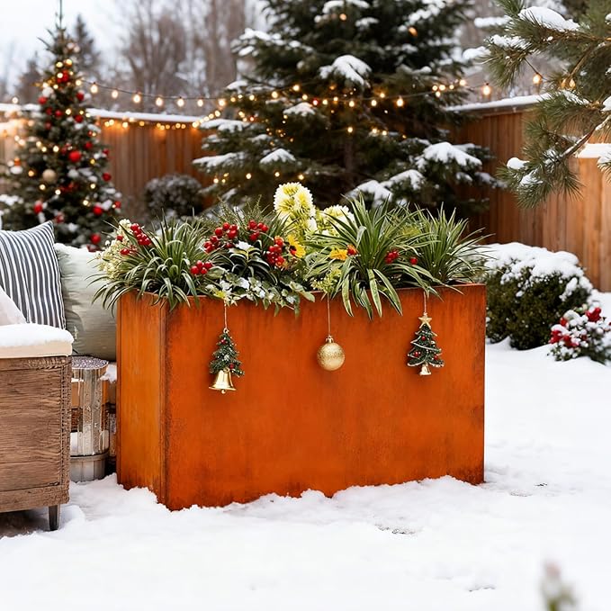 Corten Steel Metallic Heavy Planter 36" x 15" x 24" for Outdoor Plants Metal Outdoor Planter Spliced Flower Box with Partitions for Outside,Indoor,Garden (Corten, 36 * 15 * 24)