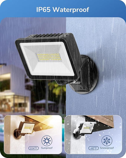 EDISHINE 2 Pack 6800LM LED Flood Lights Outdoor with Knuckle Mount, 46W Super Bright Security Lights, 5000K, IP65 Waterproof Security Flood Light for Garage, Backyard, Garden, Porch, Stair, Pool