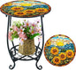 Outdoor Side Table Round Small Mosaic Patio Accent Indoor End Plant Coffee Tea Table for Yard Patio Porch Garden Living Room, Bedroom(Sunflower Style,14 Inch)