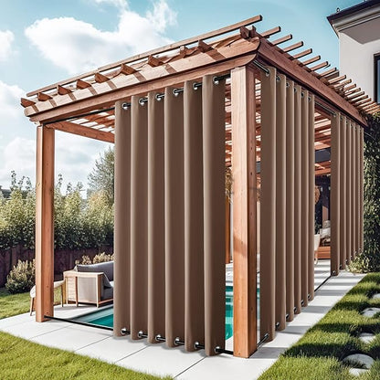 NICETOWN 2 Panels Outdoor Curtains for Patio Waterproof, Thermal Insulated Top & Bottom Grommet Blackout Windproof Gazebo Curtains & Drapes Heat & Cold Block for Garden, W84 by L95, Tan