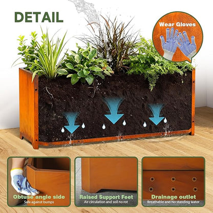 Corten Steel Planter Box-36"x15"x15"-Large Rectangular Planters For Outdoor Plants, Heavy Duty Rustic Tall Planter With Raised Support Feet For Patio, Deck, Garden, Yard, Drain Holes, Easy Assembly