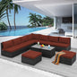 NICESOUL 11 Piece L Shape Patio Furniture Set, 29.3'' High Back Comfy Rattan Outdoor Conversations, Big Size Deep Seated Contemporary Sectionals for Backyard Deck Porch, 2 Color Cushion Red & Gray