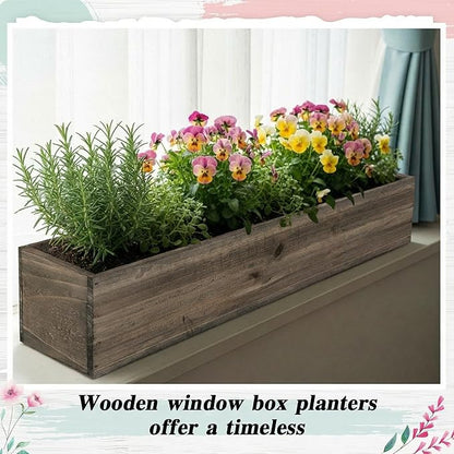 Dandat 1 Set Wood Boxes for Centerpieces 28 x 5 Inch Rectangle Wooden Planter Box Rustic Wooden Planters with Removable Plastic Liner Floral Foam Blocks for Christmas Wedding Home Garden Decor(Brown)