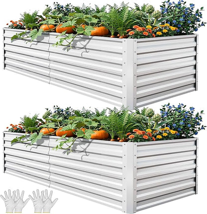 YITAHOME 6x3x2ft 2pcs Large Raised Garden Bed Kit, Galvanized Metal Planter Box with Gloves, Ground Nails, Support Rod, Outdoor Above Ground Planters for Plants Vegetables Flowers, Silver