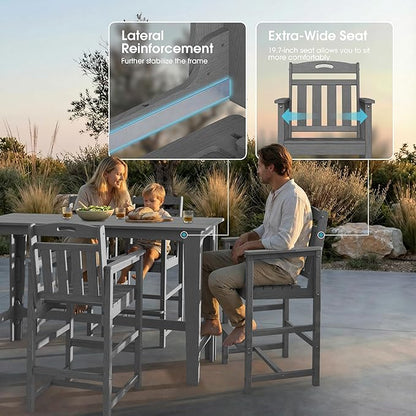 Ciokea Outdoor Bar Height Table Set of 5, 60" Extra Long Rectangle High Top Table and 4 Oversized Adirondack Chairs Set, Heavy-Duty All-Weather HDPE Patio Bar Set for Backyard Balcony Deck, Grey