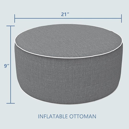 LVTXIII Outdoor/Indoor Inflatable Ottoman, 21"x21"x9" Patio Footrest Stool, Portable Round Pouf Ottoman for Patio Garden, Camping or Home Decoration, Grey Textured