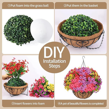 Artificial Hanging Flower for Outdoors, Fake Hanging Basket for Outside,1 Hanging Basket with 13 Pcs Faux Silk Flowers for Porch, Balcony and Patio Decor(Mixed)
