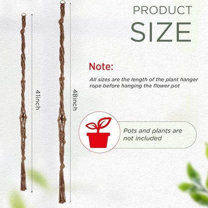 EBOOT 2 Pack 41 48 Inch Large Macrame Plant Hanger Rope to Hang Flower Pot Plant Holder for Indoor Outdoor Decorations, 4 Legs (Linen Color)