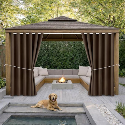 Water Proof Outside Curtains with Grommet Top for Porch, Thermal Insulated Washable Light Block Outdoor Divider Drapes for Patio Gazebo Deck Pool Area Pergola Cabana (W84 x L120, Brown, 2 Panels)