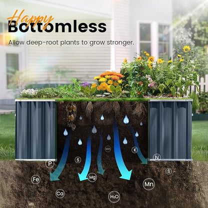 KING BIRD Galvanized Raised Garden Bed with 2 Installation Methods for DIY, 101" x 36" x 24" Heightened Planter Kit Box Outdoor for Deep-Rooted Vegetables, Flowers, Dark Grey