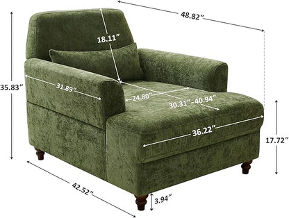 Chaise Lounge Chair Indoor with Adjustable Backrest, Upholstered Mid-Century Reading Chair, Oversized Accent Armchair for Living Room & Bedroom, Comfy Single Sofa Chair, Modern Living Room Chair