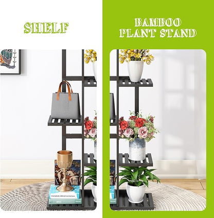 BMOSU Bamboo Plant Stand for Indoor Outdoor Plants Corner Tall Plant Shelf 6 Potted Holder Shelf Plant Rack Holder Display Rack(Black)