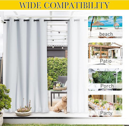 NICETOWN 2 Panels Weighted Blackout Curtains with Grommet & Back Tab on top and Bottom for Patio Waterproof, Windproof Privacy Outdoor Dividers for Cabana with Fixed Rope, W52 x L84, Greyish White