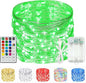 RGB Color Changing 33Ft 100LED St. Patrick's Day Fairy Lights Battery Operated, Waterproof String Lights USB Powered with Timer for Indoor & Outdoor, 18 Colors & Multicolor for Bedroom Christmas Decor