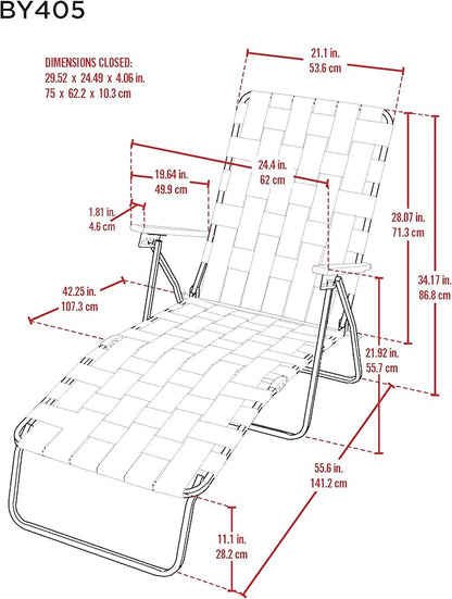 Camp & GO 4-Position Folding Web Lawn Chair Outdoor Lounger, Blue/White undefined/White