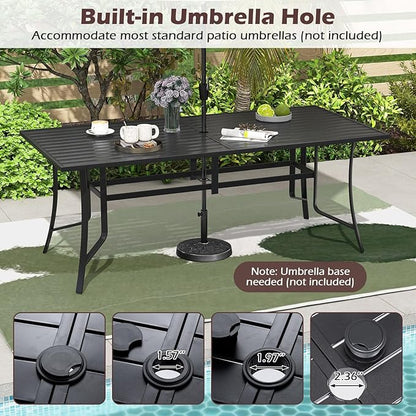 Tangkula 76" x 36" Metal Patio Dining Table for 8, Rectangle Heavy Duty Outdoor Dining Table with Umbrella Hole, 8-Person Outside Dining Furniture for Porch, Garden, Balcony and Backyard