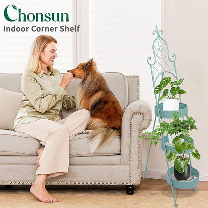 Plant Stands Indoor 3 Tie Green Metal Corner Shelf Plant Pot Holder Planters for Outdoor Plants Patio Balcony