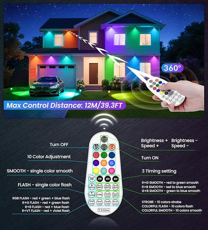 MEIKEE 15W RGB Landscape Spot Lights Outdoor, RGBW Color Changing Landscape Lighting with Remote Control, IP66 Pathway Lights for Christmas Halloween Party Festival Decoration (8 Pack)