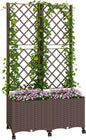 Outsunny Planter Box with Trellis, Self Watering Raised Garden Bed with Lockable Wheels, 56.3" Trellis Privacy Planter with Drainage Holes for Climbing Plants, Vines, Vegetables, Flowers, Brown