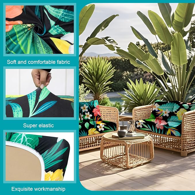 Patio Cushion Covers, 12 Pack, Stretch Floral Leaf