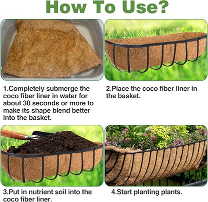 48in Coco Liners for Window Planter Box - 3 Pack 100% Natural Coconut Coir Fiber Liner Replacement for Deck Flower Box, Garden Railing Fence Trough, Wall Planter Basket, Vegetables Pot