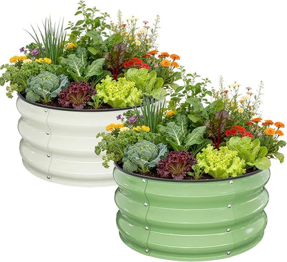 Galvanized Raised Garden Bed 2pcs 2x2x1 FT, Round Metal Raised Garden Bed Outdoor Planter Box with Open Bottom, Rust-Resistant Steel Garden Bed for Vegetables Herbs Flowers, Easy Assembly