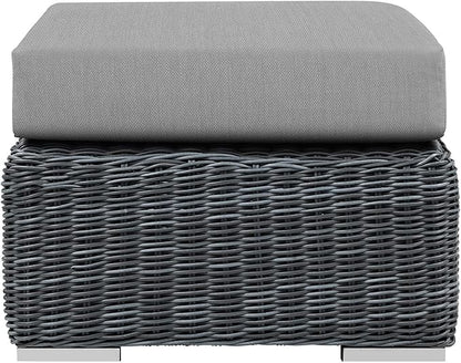 Modway Summon Wicker Rattan Outdoor Patio Sunbrella Square Ottoman in Canvas Gray