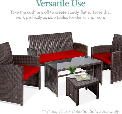 Best Choice Products Set of 2 Wicker Ottomans, Multipurpose Outdoor Furniture for Patio, Backyard, Additional Seating, Footrest, Side Table w/Removable Cushions, Steel Frame - Brown/Red