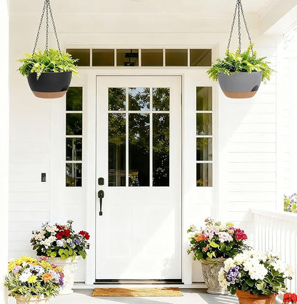 8 Inch Hanging Planters for Indoor Outdoor Plants, 4 Pack Plastic Self Watering Hanging Baskets with Drainage Holes and Chain for Garden Porch