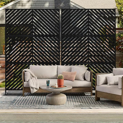 Casaphoria Metal Privacy Screen Outdoor, 72" H x 47" W Freestanding Decorative Privacy Screen for Patio Deck Balcony Garden with Stable Base, Black Parallel