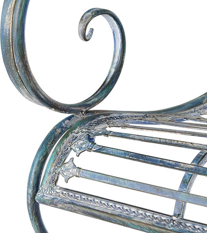 Safavieh PAT5017C Outdoor Collection Abner Antique Blue Wrought Iron 46-inch Garden Bench