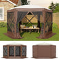 11.5x11.5FT 6-Sided Pop Up Gazebo Tent，One-Push Setup Canopy Tent with Mesh Panels & Removable Wind Cloths, Outdoor shelter for Camping, Backyard Parties, Outdoor Events - Beige & Khaki