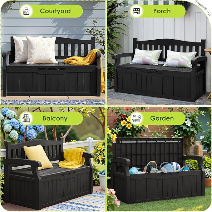 Bench with 80-Gallon Hidden Storage, Resin Build, Dark Black