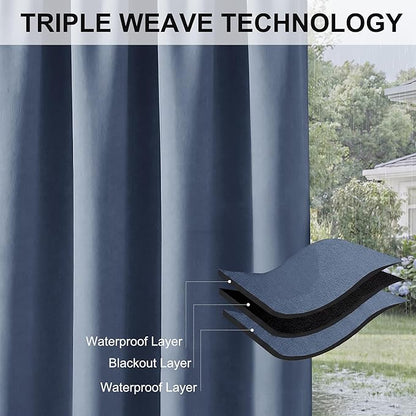 RYB HOME Extra Wide Outdoor Curtains for Patio Waterproof Heavy Duty Thermal Insulated in Summer Full Coverage Privacy for Porch, Cabana & Pool, W150 x L84, Stone Blue, 1 Panel