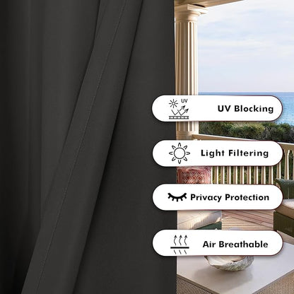 BONZER Outdoor Curtains for Patio Waterproof Thick Privacy Grommet Light Filtering Outside Curtains for Porch Pergola Gazebo Deck, 1 Panel, 54W x 120L inch, Charcoal