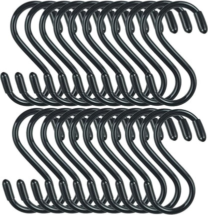 30 Pack Vinyl Coated Heavy Duty S Hooks for Hanging Plants, Clothes, Non Slip Steel Metal Black Rubber Coated Closet S Hooks for Hanging Jeans, Jewelry, Pot, Pan