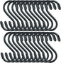 30 Pack Vinyl Coated Heavy Duty S Hooks for Hanging Plants, Clothes, Non Slip Steel Metal Black Rubber Coated Closet S Hooks for Hanging Jeans, Jewelry, Pot, Pan