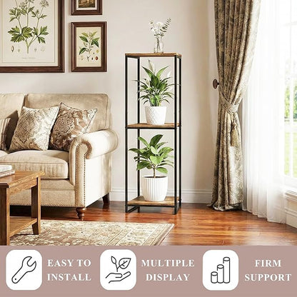 46" Tall Plant Stand Indoor, 3-Tier Modern Plant Shelf, Corner Flower Pot Holder Organizer for Living Room Balcony Patio Garden (Rustic Brown)