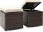 Tangkula 2 Pieces Patio Ottomans, Patiojoy Hand-Woven PE Rattan Side Table with Removable Cushion & Hidden Storage Space, Multifunctional Storage Box, Seat for Patio, Backyard, Poolside (Off White)