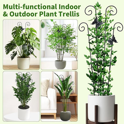 4 Pack 30 InchTaller Plant Trellis for Potted Climbing Plants Indoor,Expandable Metal Garden Trellis for Climbing Plants, Flowers Vine Ivy, Sturdy Houseplant Support for Potted Plants with Ties