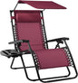 Best Choice Products Folding Zero Gravity Outdoor Recliner Patio Lounge Chair w/Adjustable Canopy Shade, Headrest, Side Accessory Tray, Textilene Mesh - Burgundy