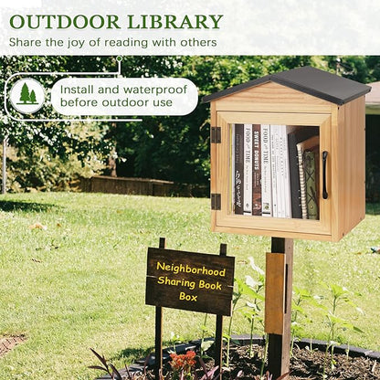 Outdoor Library Outdoor Book Box Storage Small Wooden Cabinet Little Literature Box for Neighborhoods Community and Schools Sharing Books, Flyers, Newspapers, Food and Art (B)