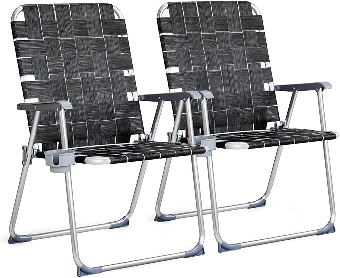 Patio Dining Chairs, Black Aluminum Folding Set of 2