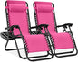 Best Choice Products Set of 2 Adjustable Steel Mesh Zero Gravity Lounge Chair Recliners w/Pillows and Cup Holder Trays - Hot Pink/Black